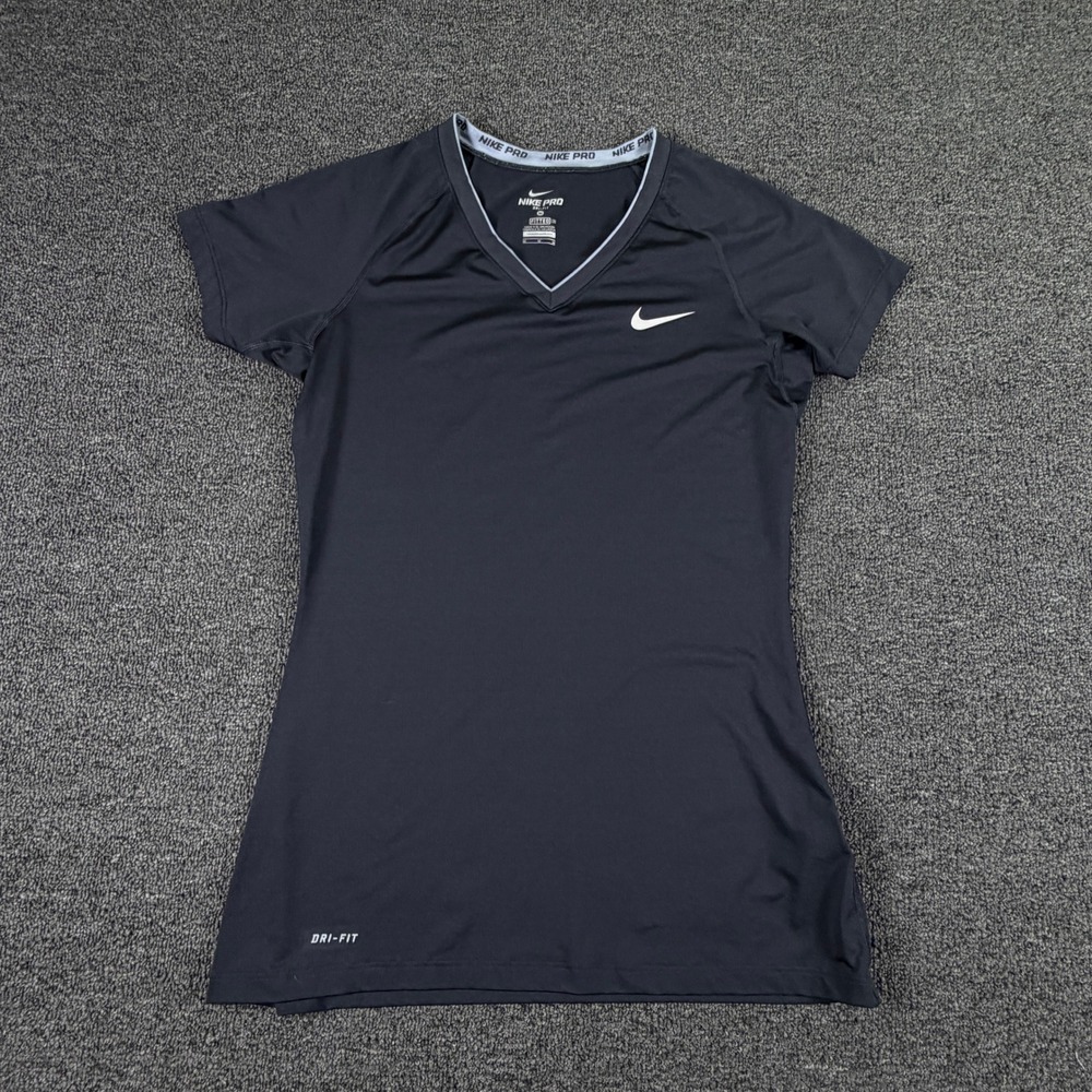 Nike T-Shirt Womens M 458663-010 Black Dri-FIT Fitted V-Neck EUC